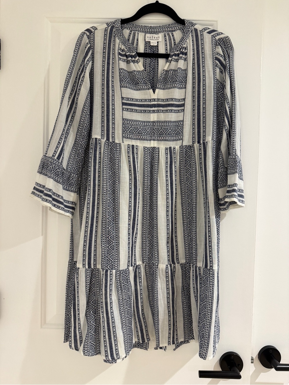 Velvet by Graham & Spencer Navy and White Striped Tiered Midi Dress